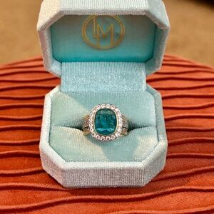 Blue Topaz Cubic Zirconia CZ Diamond Multi Row Ring Eternity Ring